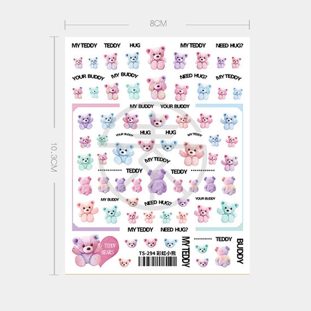 Mxbeauty 3D Kuku Stiker Salon Jepang Pelangi Beruang Teddy Bear Kuku Foil Stiker Kartun Hewan Anjing Perekat Diri Stiker