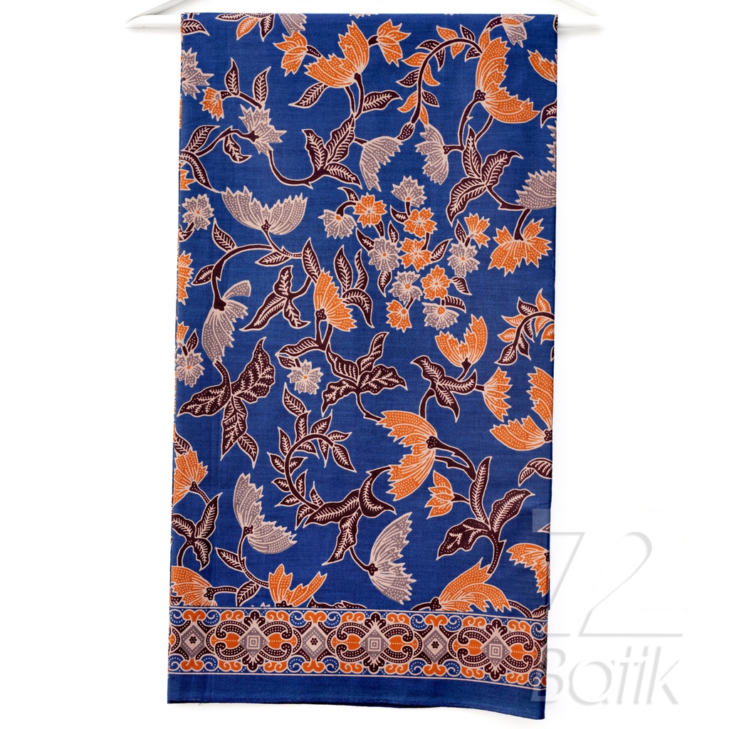 KAIN BATIK PREMIUM Bahan Katun Motif Kembang Warna Biru Orange Hitam 722361 Cap 72 Jarik Jarit Samping Kebat Panjang Batik Katun Modern Premium Bahan Seragam Batik Pernikahan Kantor Keluarga Murah Kamen Jadi Batik Bali Lembaran