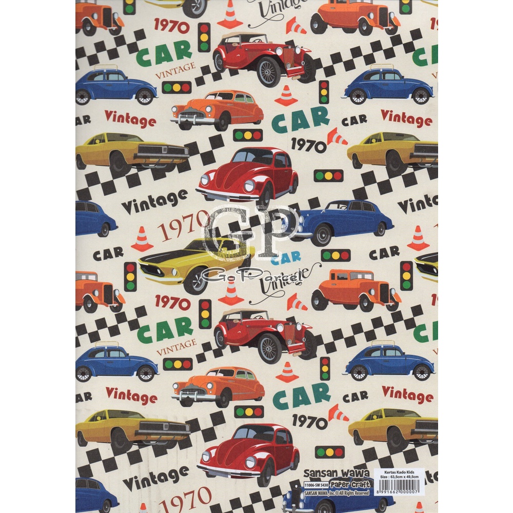 ( 5 Lembar ) CARS SANWA - KERTAS KADO  - GIFT WRAP PAPER  SANSAN WAWA MOBIL RACING RACE CARS  BOYS TRUCK / HOTWHEEL / CONSTRUCTION / POLICE / VINTAGE / CLASSIC / AMBULANCE / MONSTER / BIG