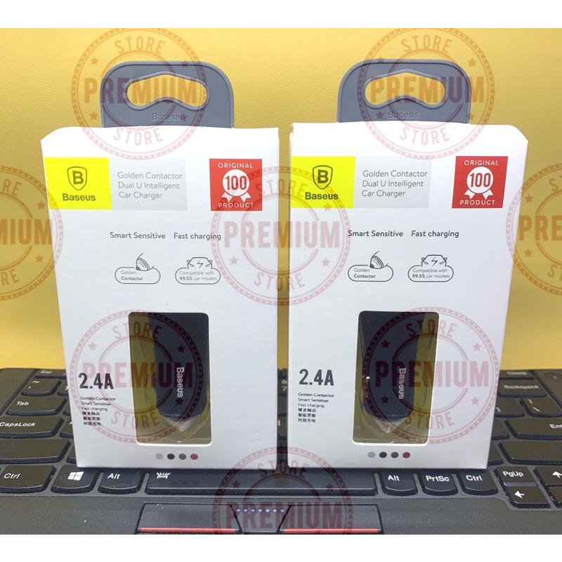 Baseus Charger Mobil Motor Baseus Golden contactor Dual output Fast Charging 2.4A Hitam100%