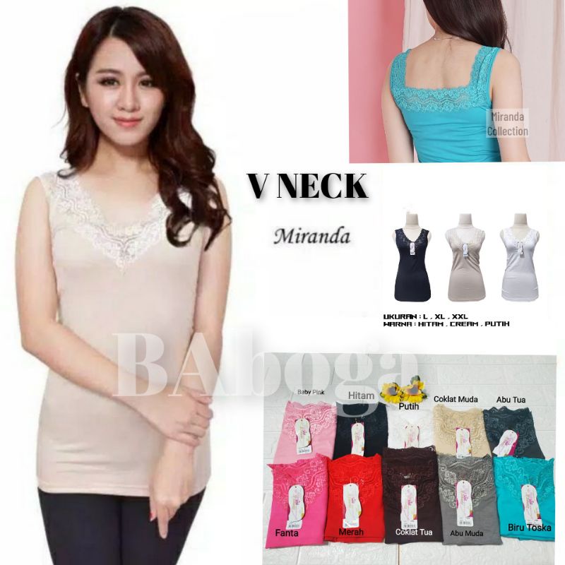 MIRANDA KAMISOL V NECK / TANGTOP RENDA / TANKTOP TALI FULL RENDA / SINGLET PEREMPUAN JUMBO KEKINIAN 