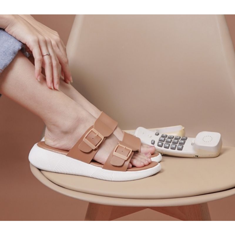 Hello - Sandal Wanita Slip On Strap 2 Korean Styles Puffy birken Sandal Slip On mules {Sara02}