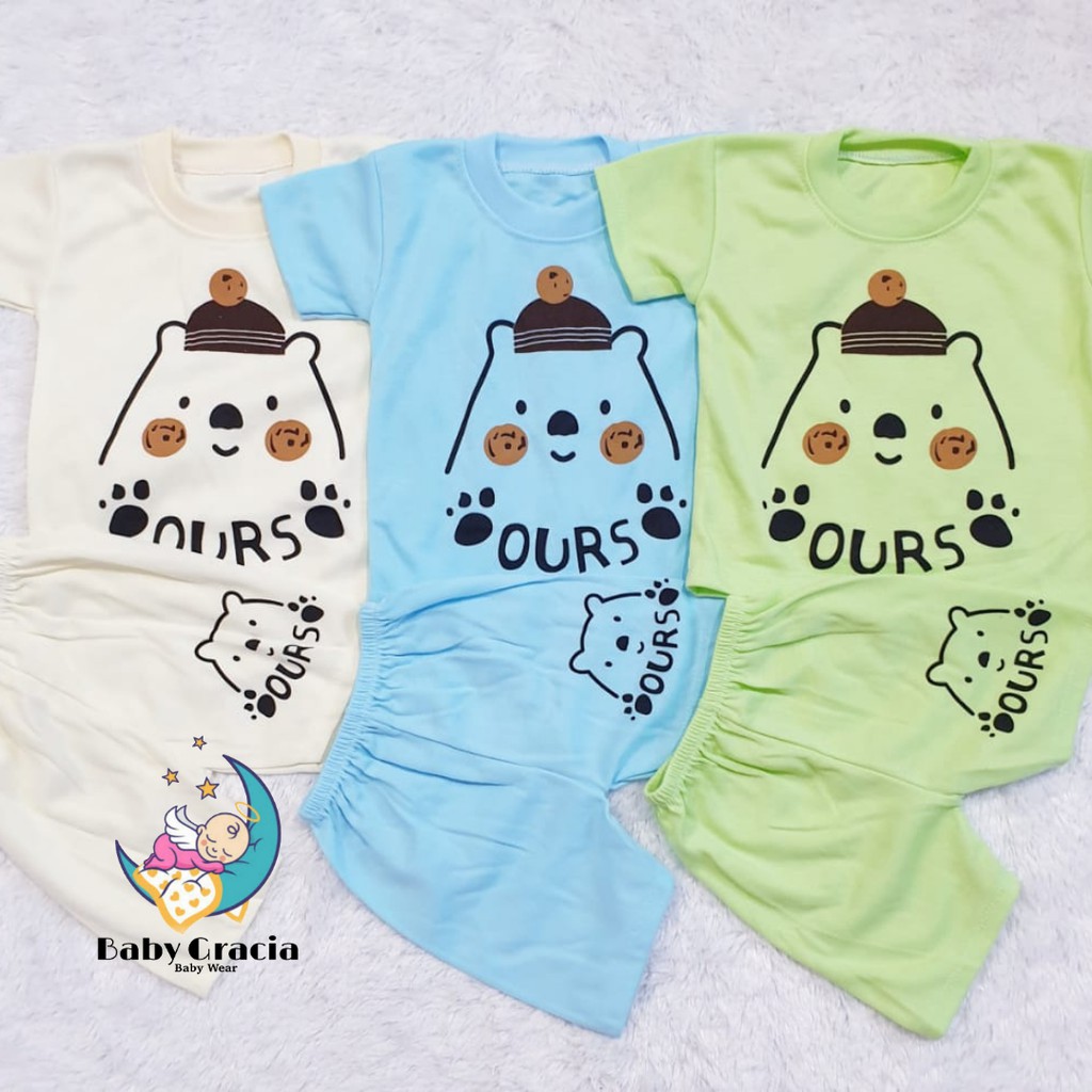 setelan anak motif bears lucu sablon usia 0-12bulan