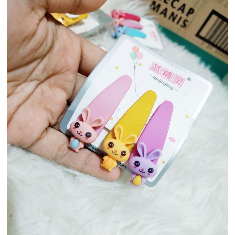 JLT05 Jepit Tektok Rabbit/Hellokity isi 3pcs 5cm