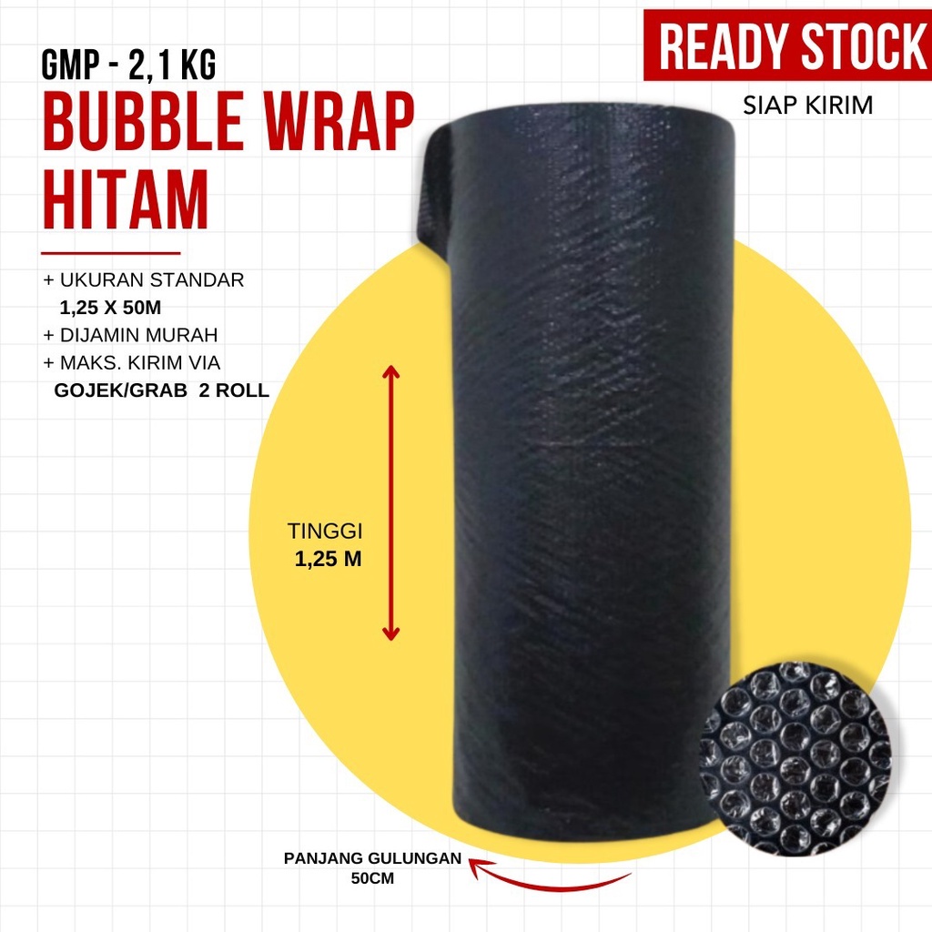 Bubble Wrap Hitam Dijamin Murah 1,25M x 50M -