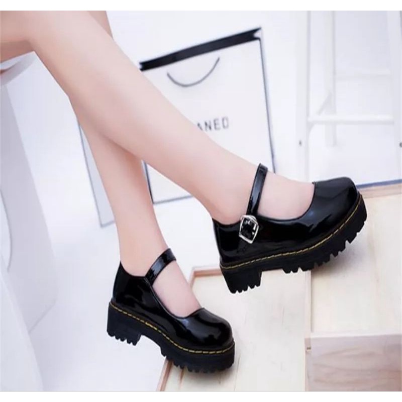 Sepatu Lolita Wanita Jepang Sepatu Mary Jane Wanita Hitam Oxford Kulit Lucu Platform Terbaru / Sepatu Docmart Wanita Gita / Sepatu Kasual Siswa Cewek Kekinian / Bisa Cod-1