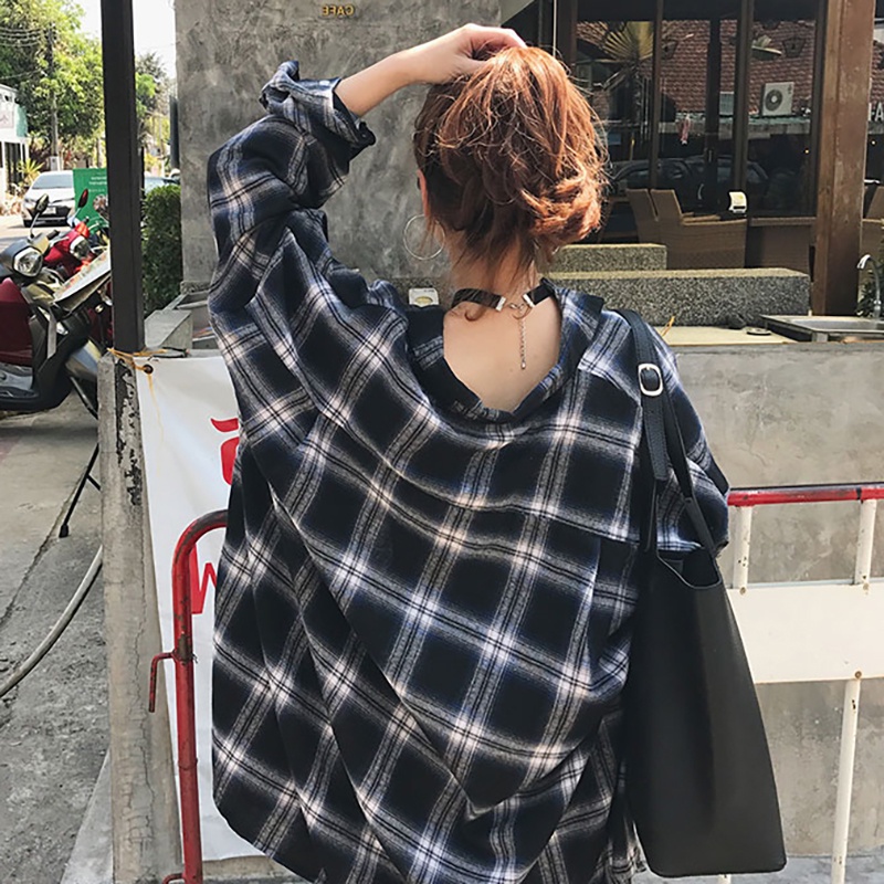 Rocho Oversized Plaid Shirt YesStyle Plaid Shirt Outfits, Plaid Outfits, Oversized  Shirt Outfit 