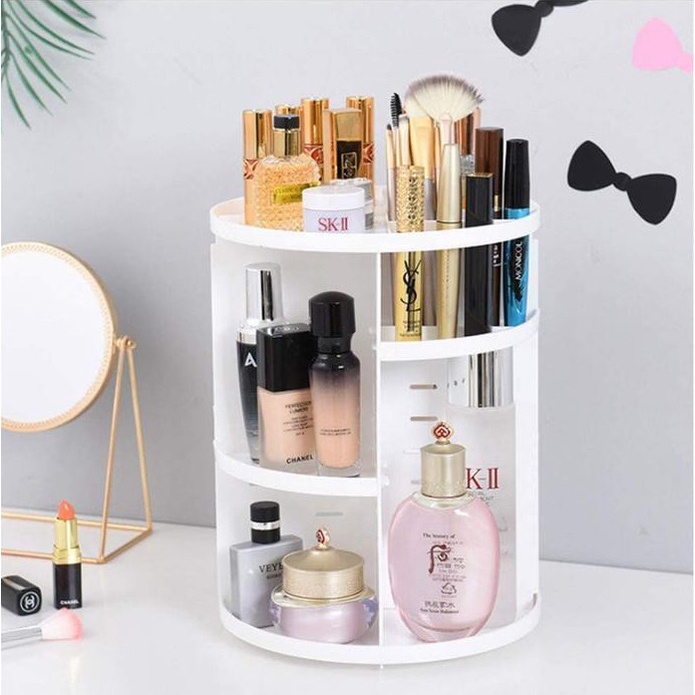 Rak Kosmetik Putar Putih WPC Make Up Oraganizer Tempat Makeup Rak 360 Degree Rotating Cosmetic Rak Multifungsi Storage Box Hemat Tempat Anti Berantakan