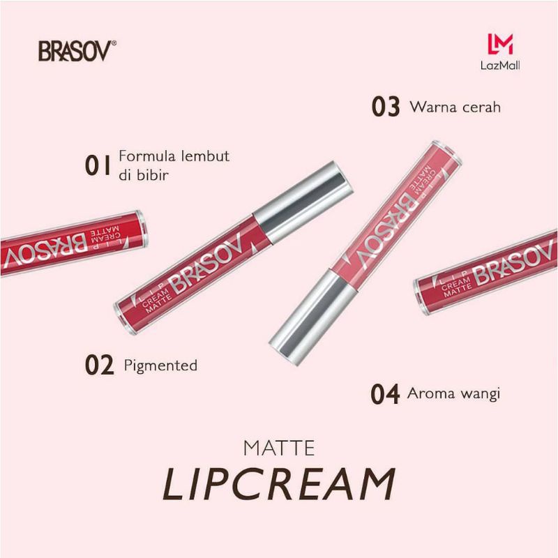 BRASOV Lip Cream Matte Fresh &amp; Long Lasting BPOM Netto 6g