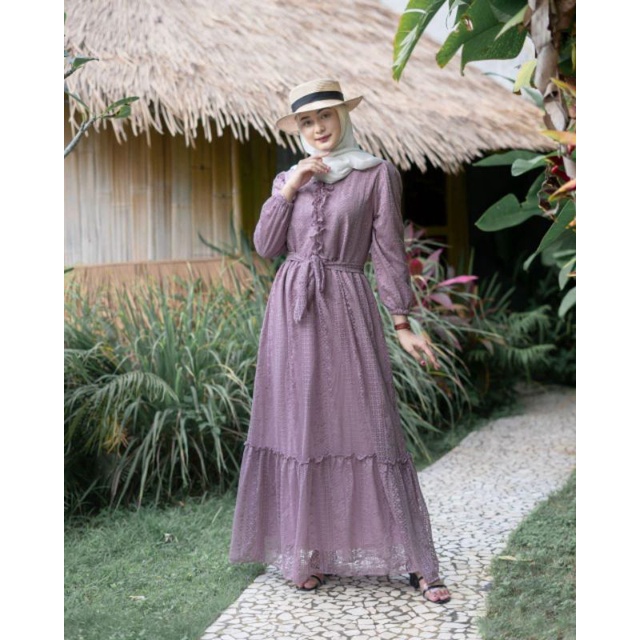 Athlea Lace Brukat Dress/Dress Brukat Lilac/Gamis Lilac/Dress Brukat Ld 100/Dress Lebaran