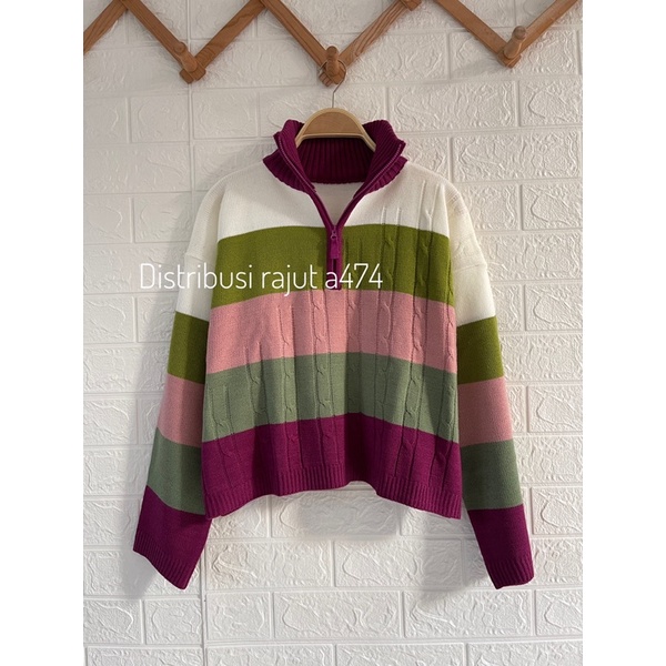 SWEATER ZIPPER  RESLETING KERANG TINGGI V NECK KDI LOLIPOP