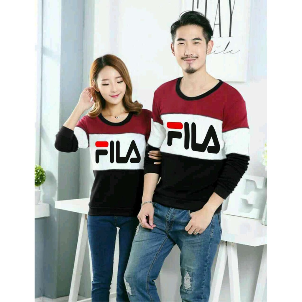 Terlaris Kaos Couple Baju Couple Lengan Panjang Murah Fila Maroon