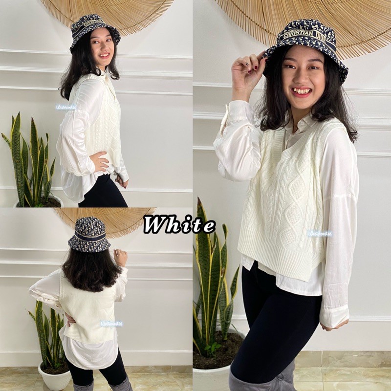 Vest rajut import korea clara knit knitted rompi oversized big size jumbo wanita cable vests