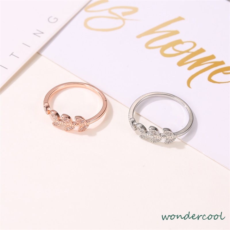 Cincin Daun Imitasi Wanita Zirkon Daun Pohon Sederhana Rings-Won