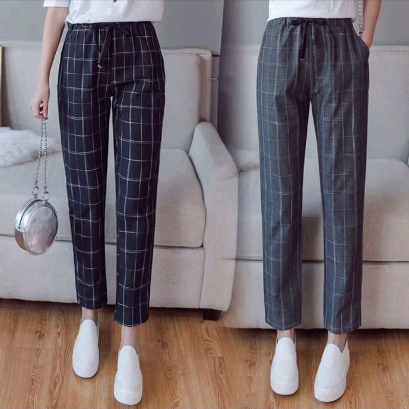 Celana Tartan motif kotak/ Celana wanita kotak kotak / Baggy pant motif
