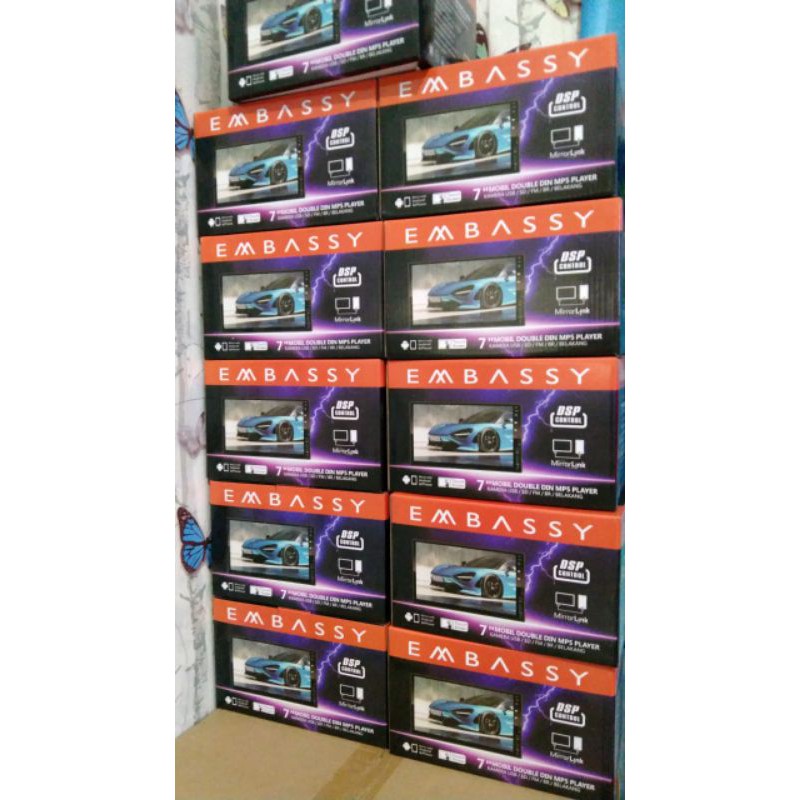 Double Din degles embassy mp5 layar 7" mirror link, bluetooth
