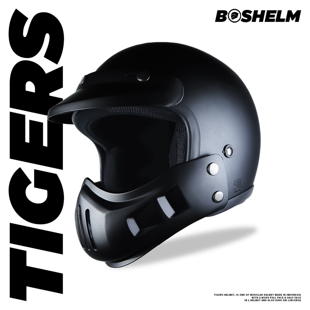boshelm helm cakil modular tigers hitam doff helm full face sni
