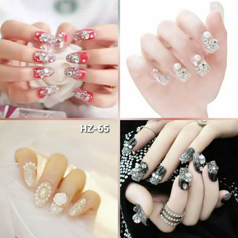 20 model kuku palsu 3d wedding fake nails bride 3d