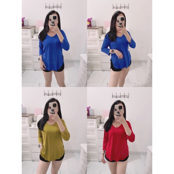 kaos oversize 7/8 polos wanita murah,atasan overisize vneck polos wanita model 753belah samping import