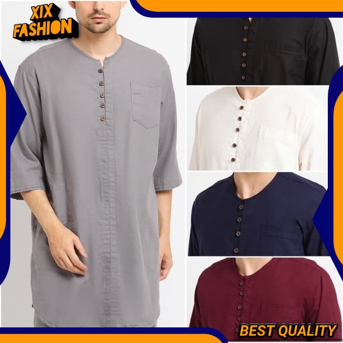 ASSYAUQIE LINEN RAM BAJU MUSLIM PRIA COWO GAMIS KURTA PAKISTAN LENGAN 3/4