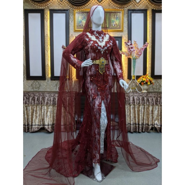 KEBAY  AKAD MODREN /KEBAYA JUBAH BELAH FULL PAYET / BAJU AKAD PENGANTIN TERBRU / KEBAYA MEWAH  / DRESS PENGANTEN