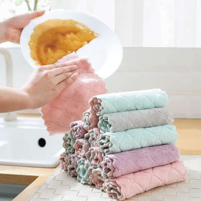 Kain Lap Dapur Microfiber Handuk Tangan Serbet Piring Anti Minyak Serbaguna