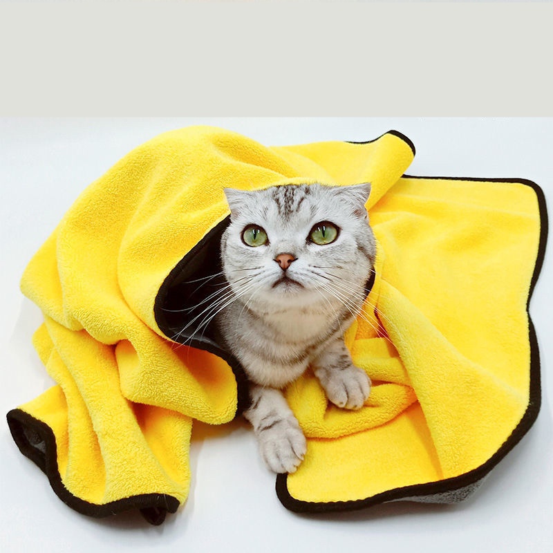 【Yayapet】Handuk Grooming 2 Lapis Kuning Abu Kucing Anjing Daya Serap Tinggi Dan Lembut bahan Microfiber Cepat Kering