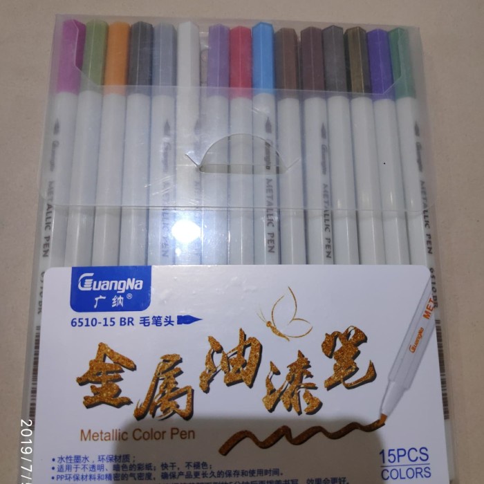 

kaligrafi-perlengkapan- metallic brush pen 15clr (mirip sta) -perlengkapan-kaligrafi.