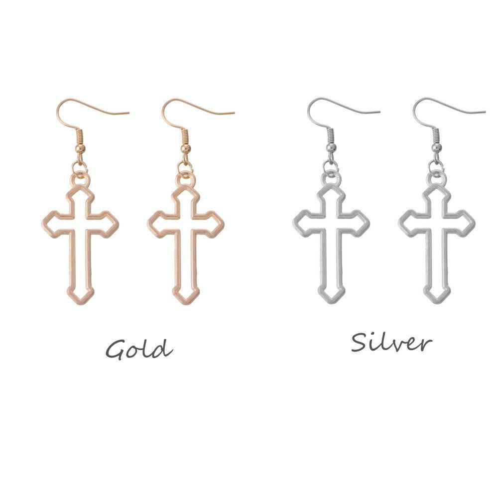 R-flower Cross Pendant Earrings Gothic Aksesoris Trendi Sederhana Ear Stud