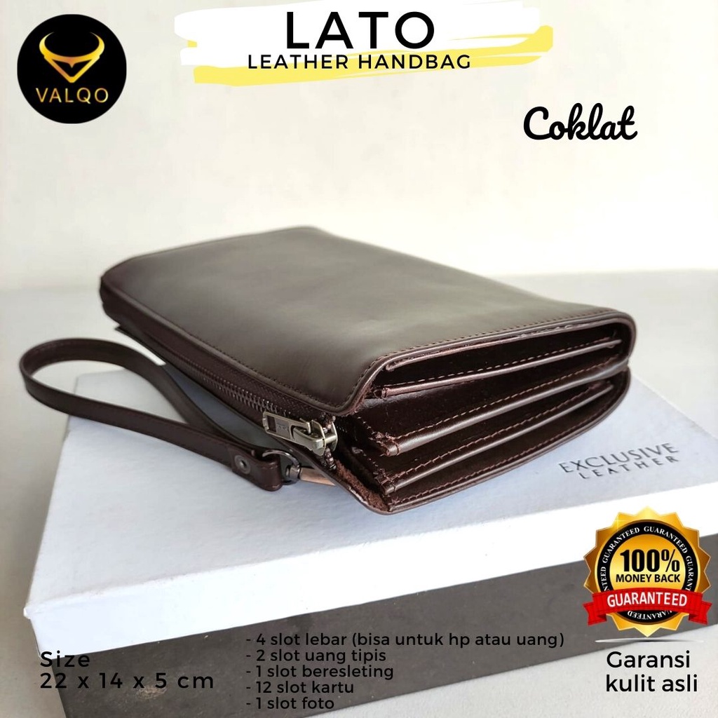 [VALQO] LATO Dompet Kulit Sapi Handbag Pria Wanita Laki Perempuan Tas Tangan