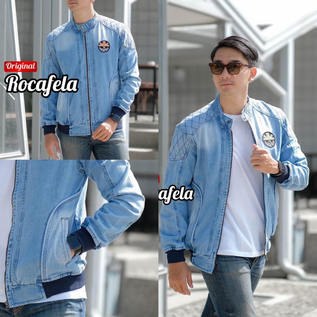 Jaket Jeans ROCAFELA Quilting - Jaket denim Basic Pria -Jaket Jeans Pria Keren - Jaket Bomber Denim -  Jaket Pria