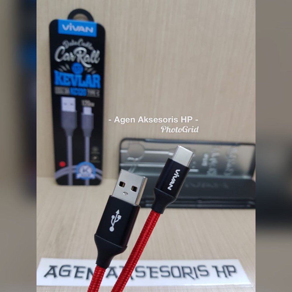 Kabel Charger Type C VIVAN KC120 3.0A FAST CHARGING Kevlar Data Cable Kabel Casan Tipe C