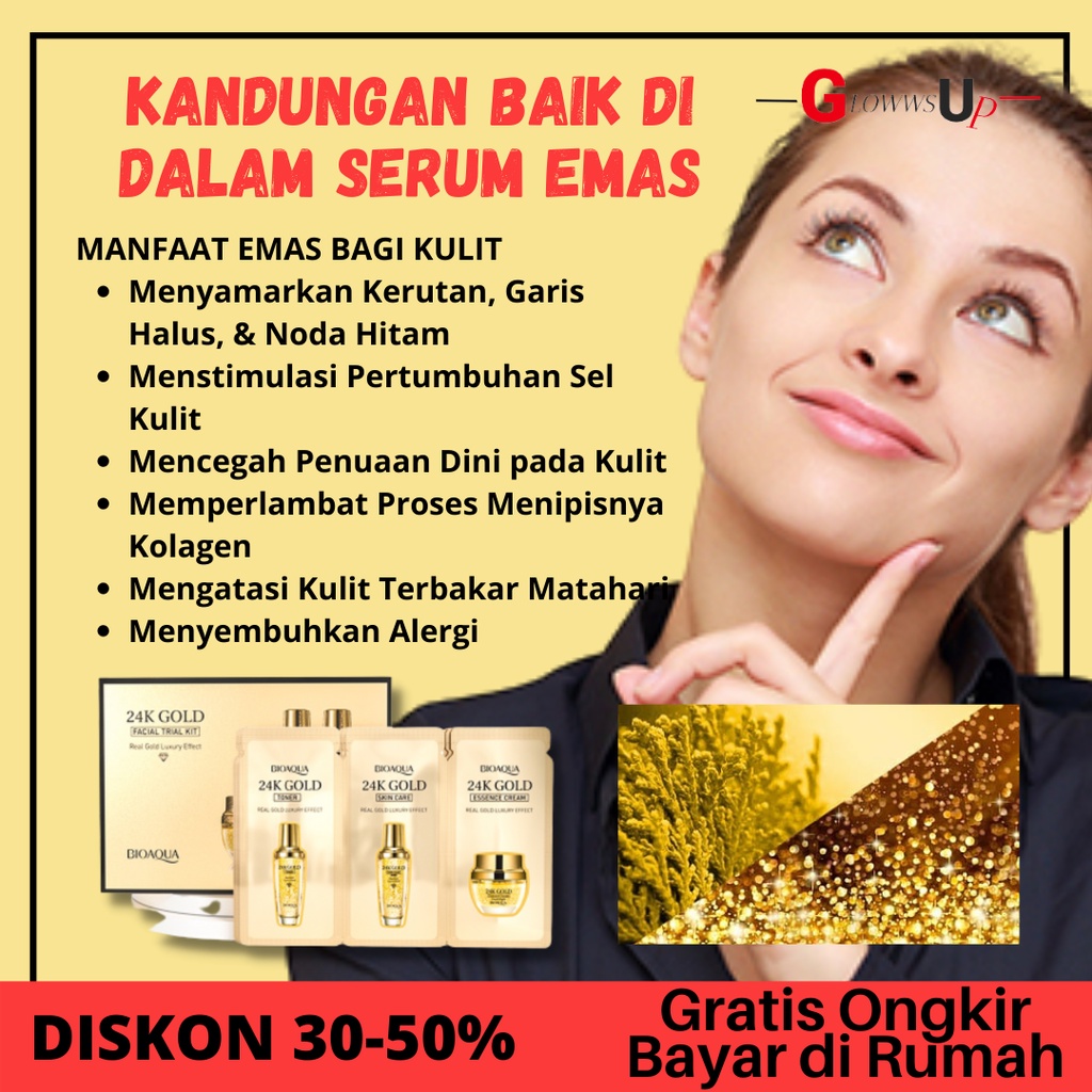 Paket Skincare Pelembab Wajah BIOAQUA 24K Gold Facial Trial Kit (3g+3g+3g) ×10pcs