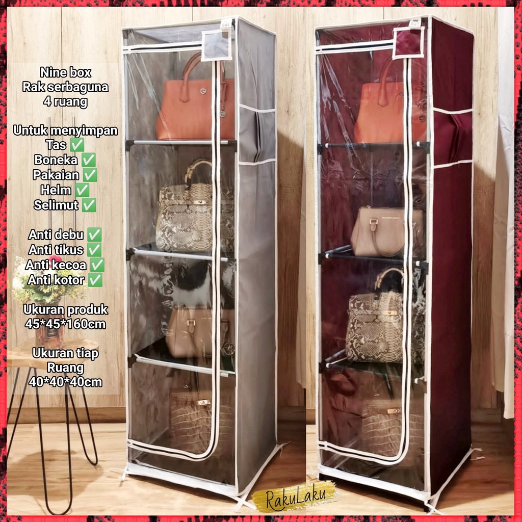 NINE BOX RAK TAS 4 RUANG / RAK SERBAGUNA / LEMARI MULTIFUNGSI / RAK BONEKA / LEMARI TAS