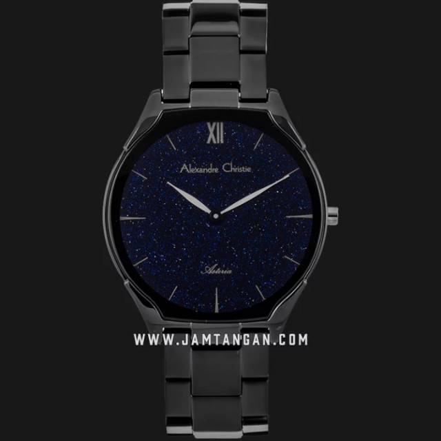 Alexandre Christie AC 8602 LH BIPBA Ladies Black Glitter Dial Black Stainless Steel Strap