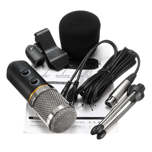 TaffSTUDIO Karaoke Condenser Microphone 3.5mm with Stand - MK-F200TL - Black