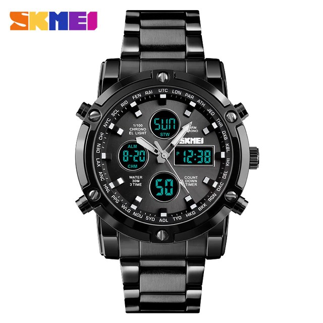 SKMEI 1389 Jam Tangan Pria Digital Analog Stainless Steel WK-SBY