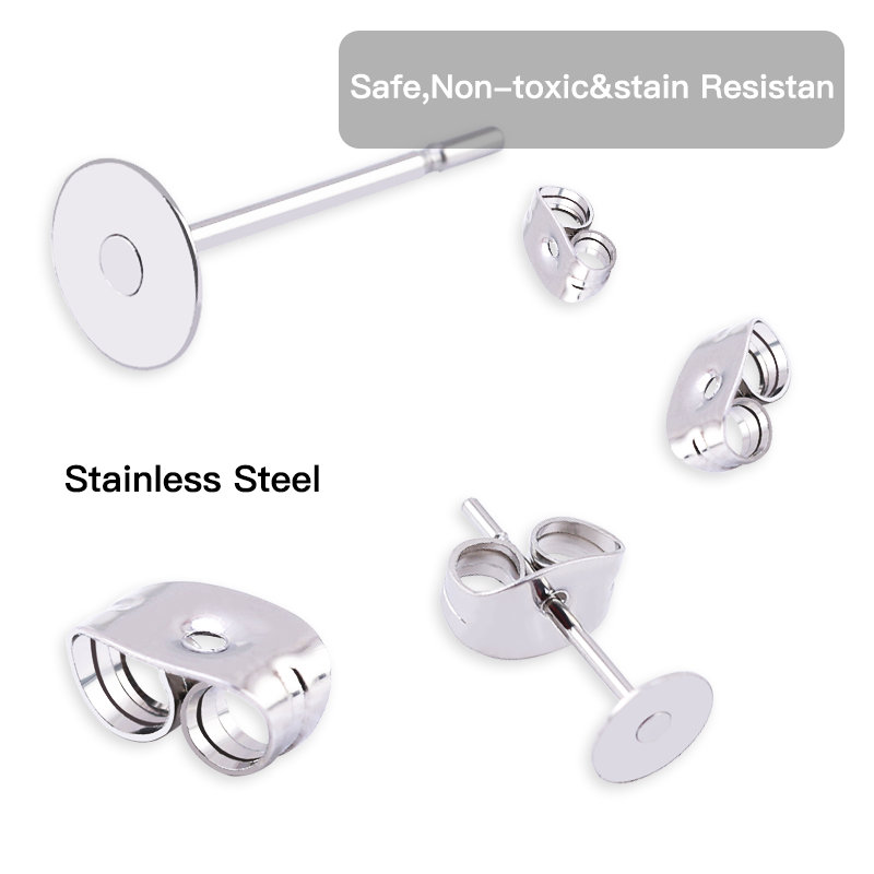 Stainless steel post anting-anting stud pin pin dengan anting-anting belakang stoppers untuk anting-anting membuat DIY 300pcs/lot 3-6mm