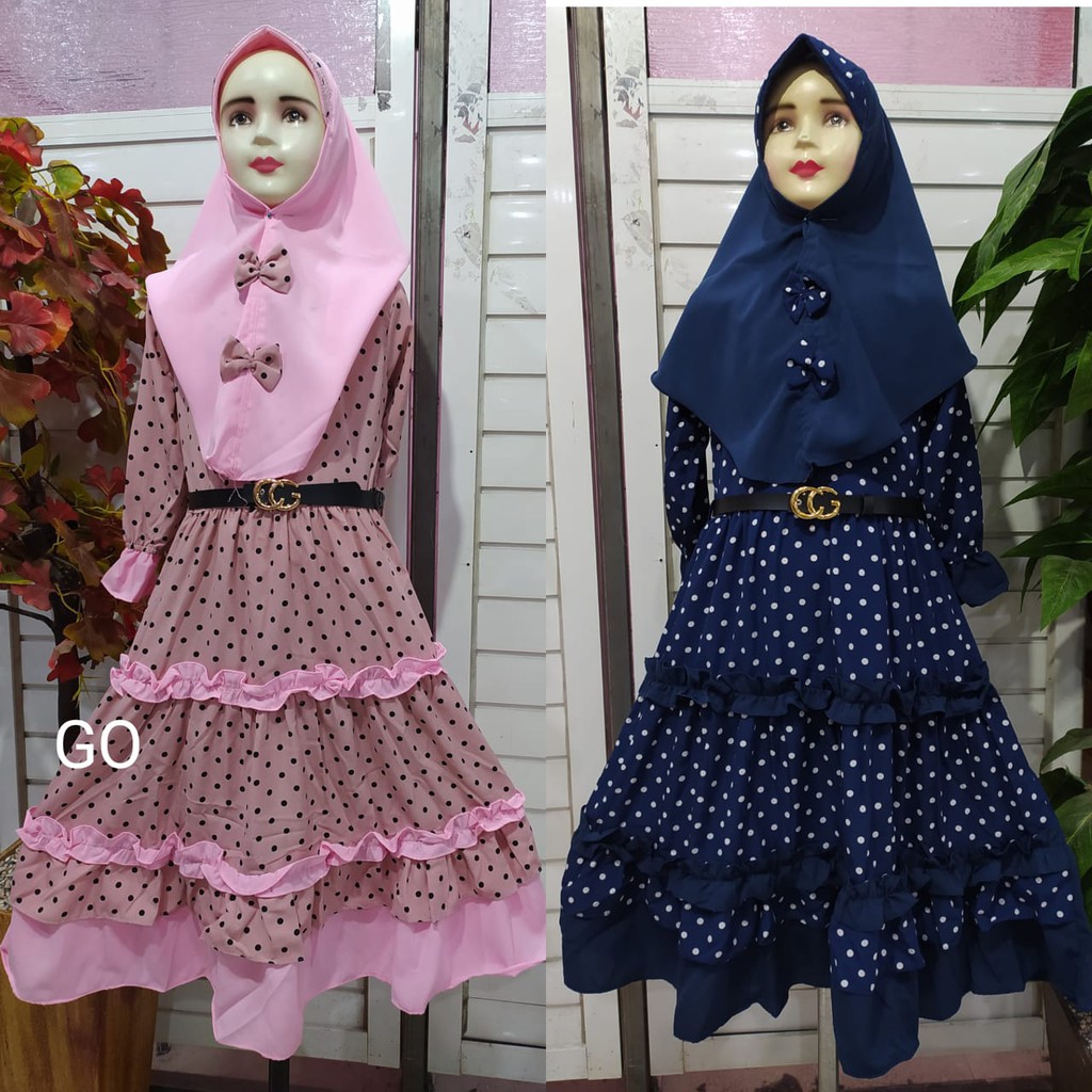 gos A GAMIS ANAK MOTIF POLKADOT Baju Syari Perempuan Pakaian Muslim Anak Perempuan