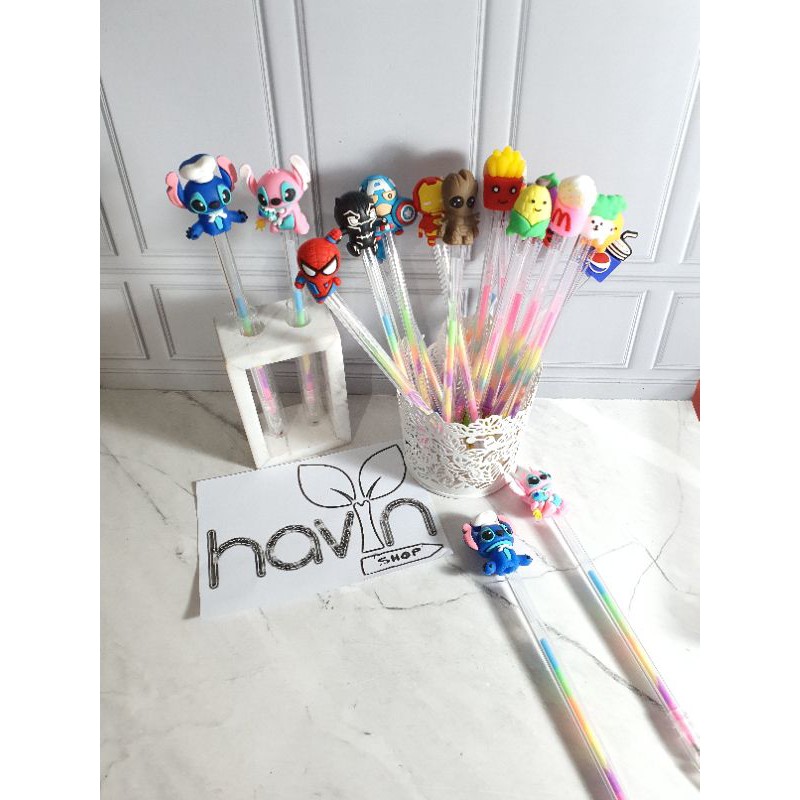 (12pc) pen gel PELANGI highlighter/pen gel warna/pulpen gel fancy/bolpen lucu PELANGI RAINBOW-1