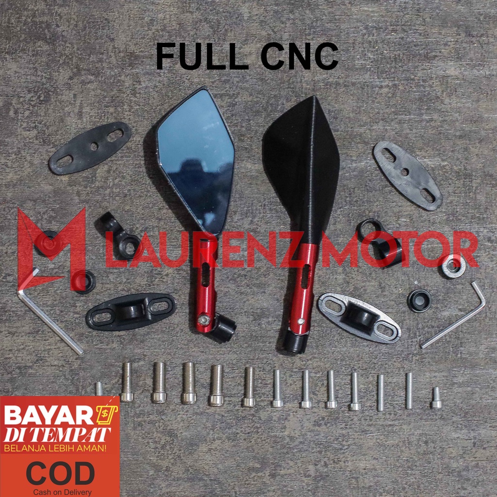 Spion TOMOK Besi FULL CNC Model RIZOMA Tangkai Panjang - Universal Semua MOTOR - MERAH Aksesoris Spi