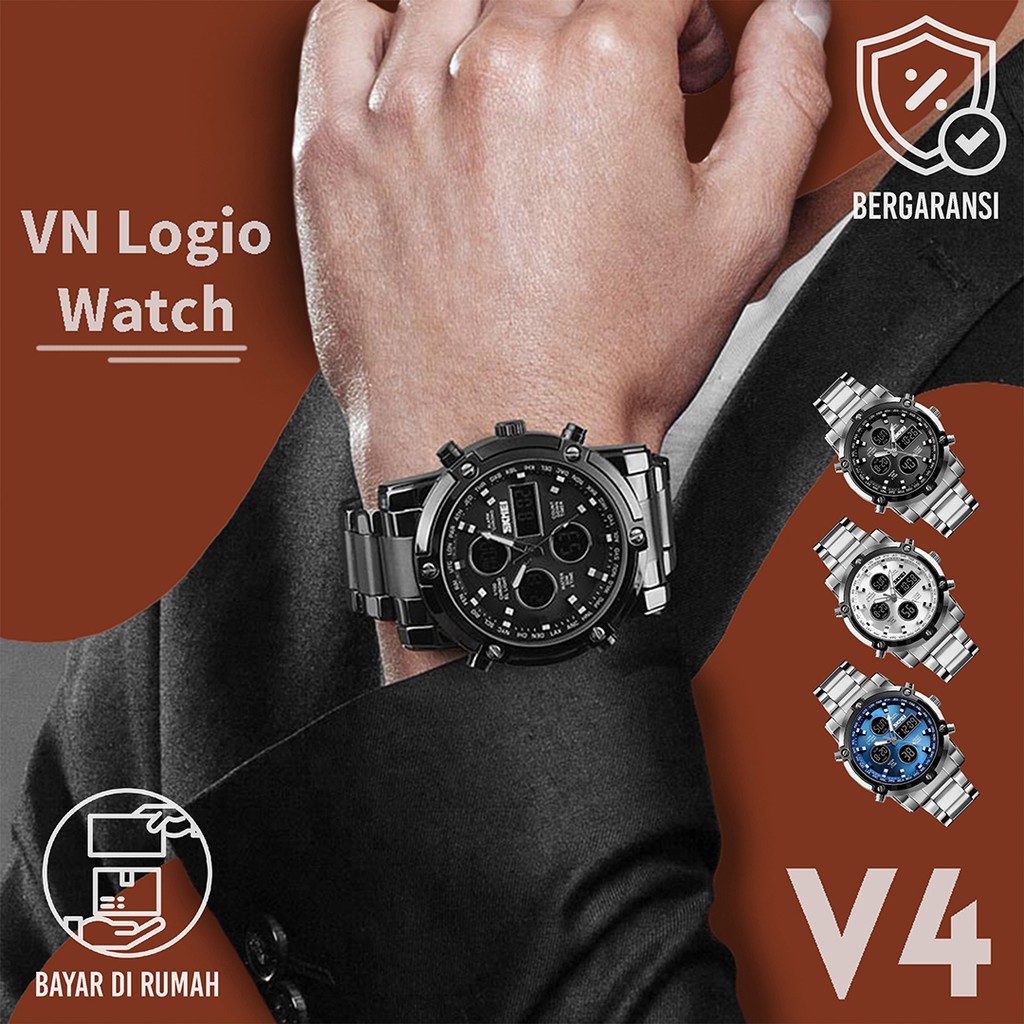 MDN - Jam Tangan Pria VN Logio V4 Rantai Murah Original Quartz Men's Watch Multifunction Analog