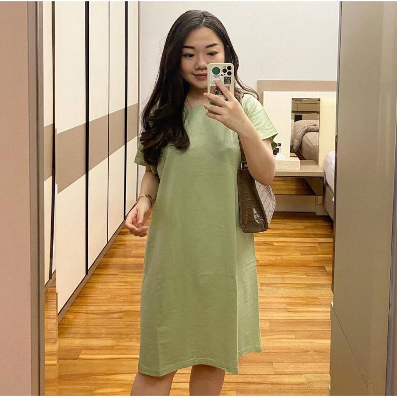 DRESS KATIN POLOS HITAM  / BEIGE / SAGE GREEN / DRESS KOREA STYLE