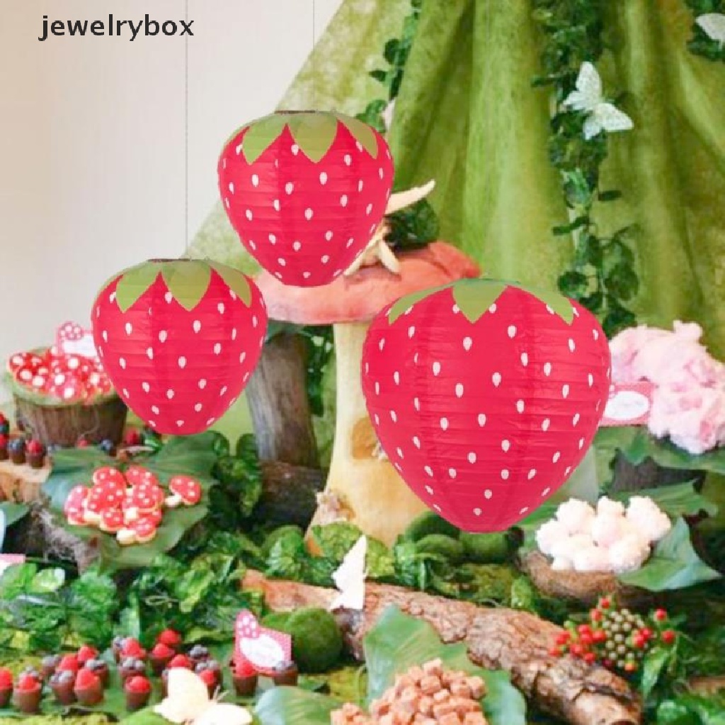 (jewelrybox) Lampion Kertas Gantung Bentuk Strawberry 3D Untuk Dekorasi Pesta Ulang Tahun