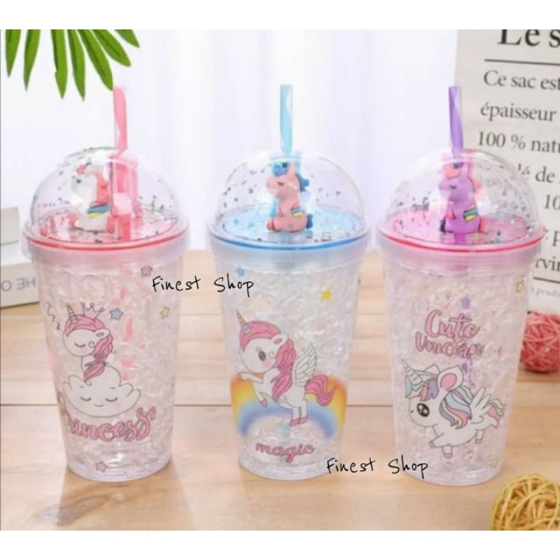 Tumbler Unicorn Mermaid Frosty Rainbow Botol Minum Hologram Lampu Shimmer Galaxy Glitter Star Sedotan Kado Ultah Gelas Boba Bubble Sparkling Hadiah Birthday Gift