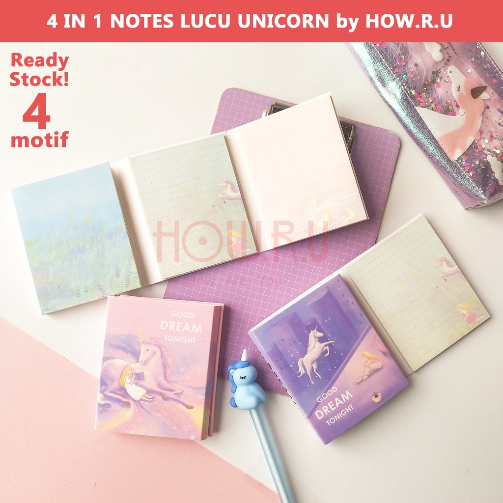 HOW.R.U | Notes Mini / Pocket Size Untuk Tulis Catatan 4 Motif Unicorn NBY675