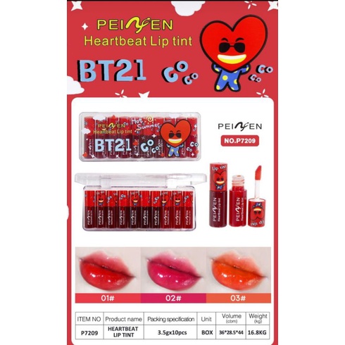 BEST SELLER LIP TINT MATTE HEART BEAT COVER BT21 H|PERPAK  ISI 10PCS