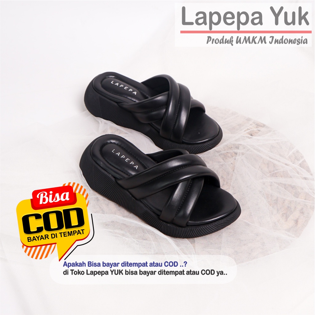 LAPEPA YUK - Sandal Platform Anak Perempuan Usia 2 sampai 10 Tahun NADHIRA KIDS Sendal Anak cewek Wedges Wanita Empuk Model Silang Warna BLACK Hitam Strap adek kakak cewe Slop Usia Umur 3 4 5 6 7 8 9 thn Tahun Premium Ori Original Mall Official Store