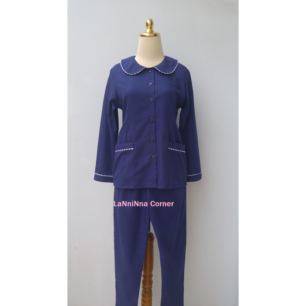 M.Ty - Seragam Suster Panjang - Biru navy Krah Renda