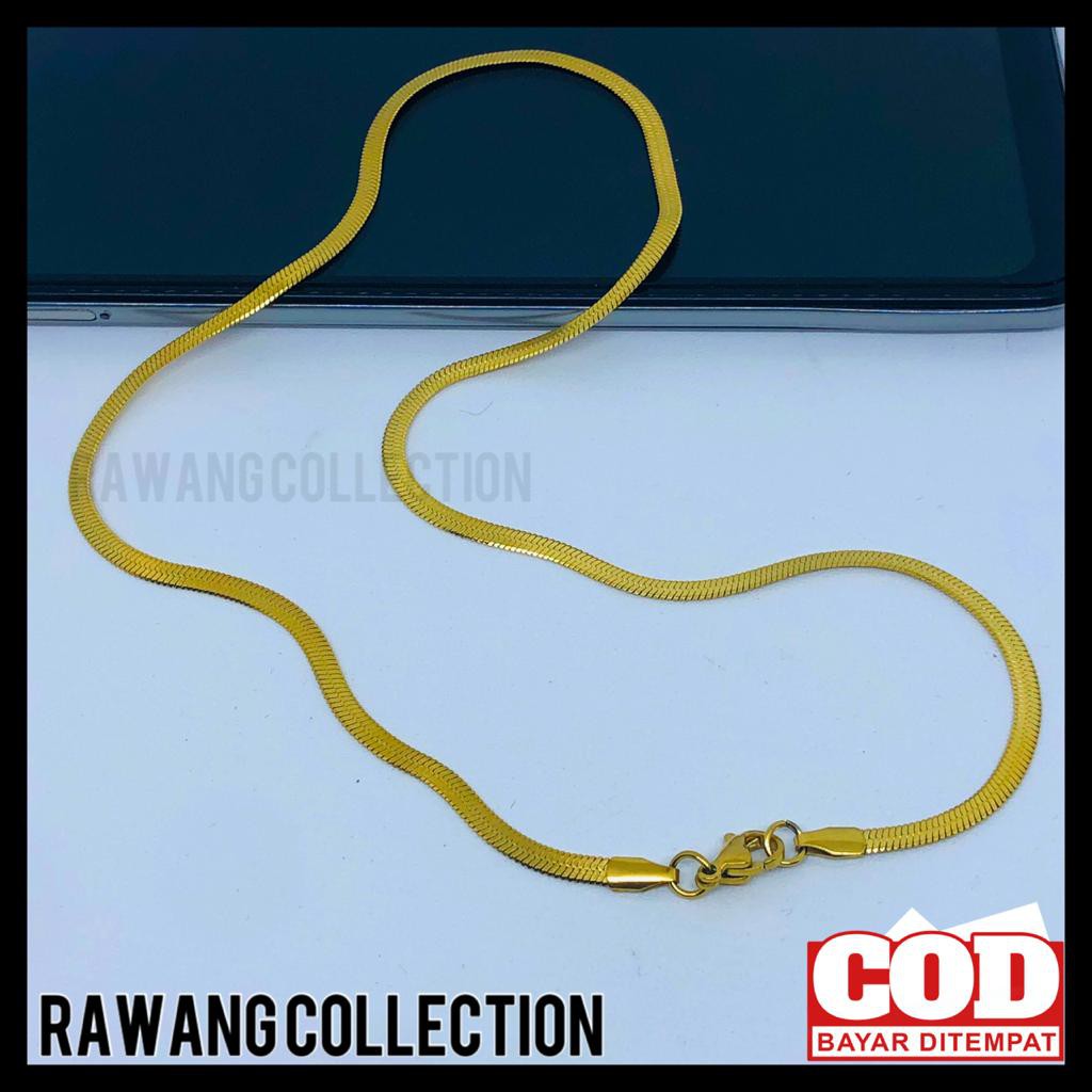 kalung titanium gold pipih anti karat selamanya